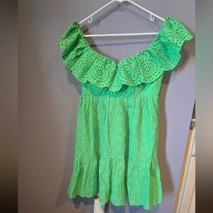Green Lilly Pulitzer Ruffled Off-Shoulder Dress